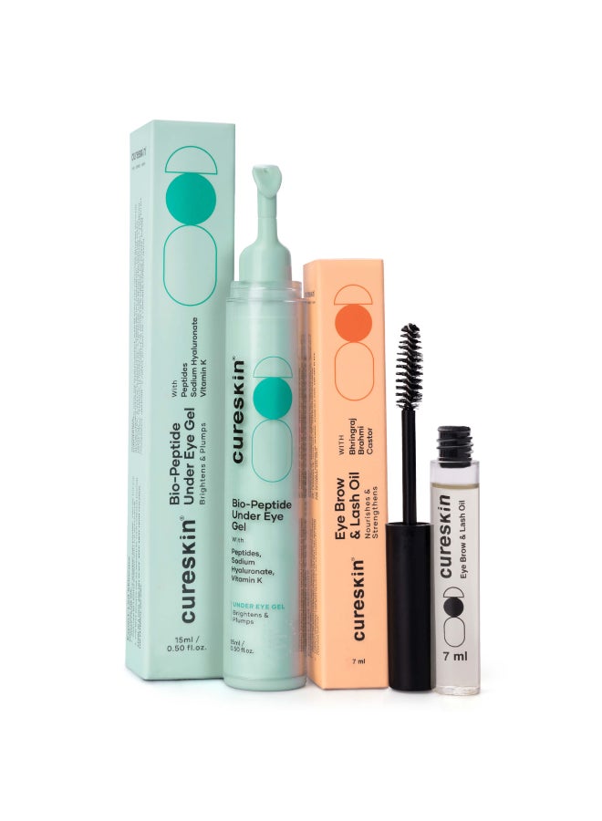 Cureskin Eye Care Combo | Eye Brow & Lash Oil | Bio-Peptide Under Eye Gel to Reduce Dark Circles | Eyelash Growth Serum | Under Eye Cream for Dark Circles for Women and Men | Lash Serum for Eyelash Growth - Image 1